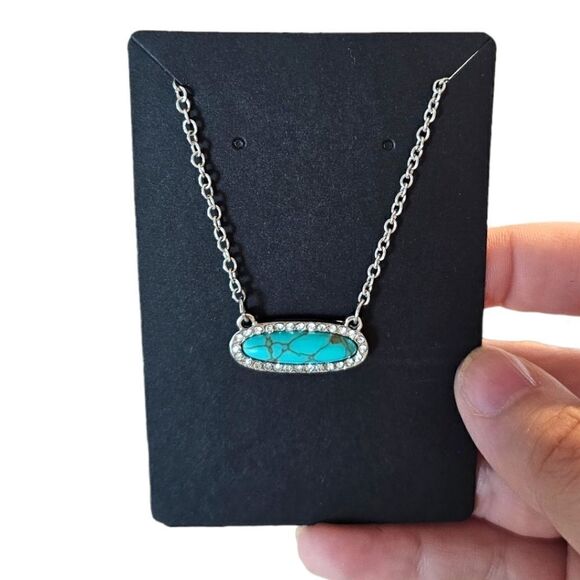 Silver-Tone Turquoise Color Stone Necklace - Picture 10 of 10